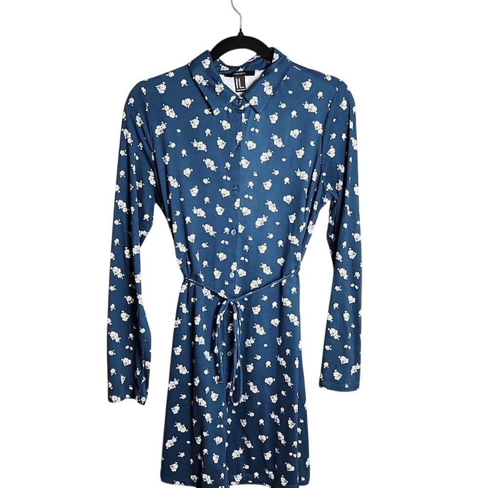 Forever 21 Blue Floral Button-Down Mini Dress - Size Medium